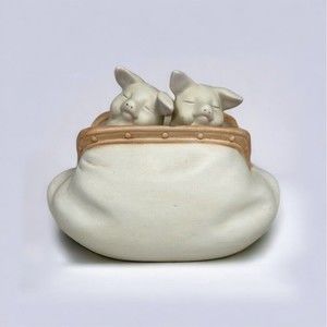 Vtg R.O.C. 2 Pigs in a Coin Purse Bisque Piglet Farmhouse Home Decor - Rare Find